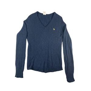 Abercrombie Sweater Womens Large Lambs Wool Blue Vintage Long Sleeve V-Neck Logo